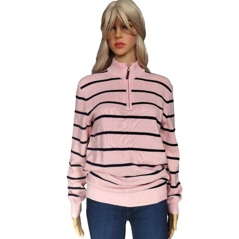 Club Room Pink and Black Striped Turtleneck Sweater